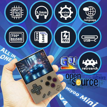 Miyoo Mini V4 Onionos Handheld Game Console 2.8-Inch 750*560 Ips Screen Miyoo-Mini V4 Onion-System With Portable Case Gray