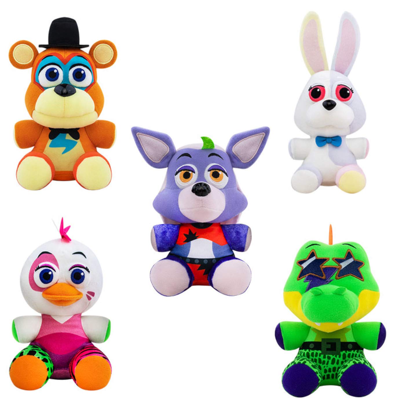 Funko Plush: Five Nights at Freddys - Security Breach Set of 5 - Vannie, Glamrock Freddy, Glamrock Chica, Montgomery Gator, Rox