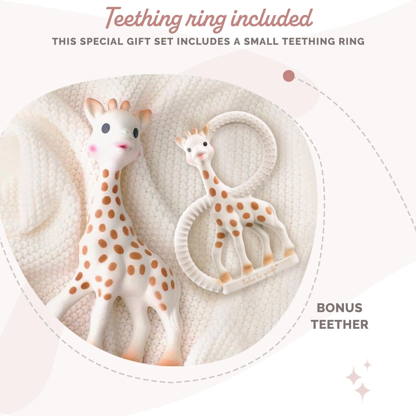 Sophie la girafe Classical Creation Birth Set #1 | Natural Rubber Teething Ring & Gift Bag | Perfect for Teething Babies