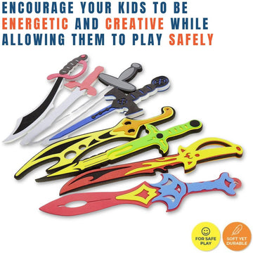 Liberty Imports 8 Pack Foam decorative replica blades  Toy Set for Kids Cosplay Pretend Role Play Dress Up Accessories - 8 Different Designs Ninja Pirate Warrior Viking decorative replica blades Assorted