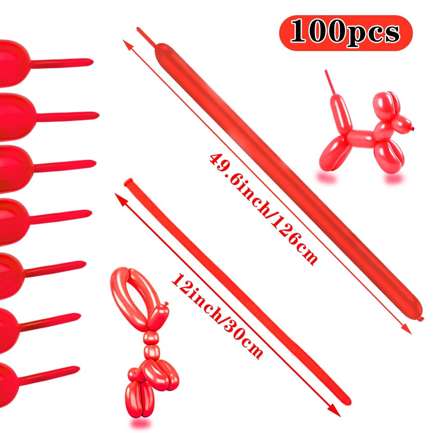 260 Long Balloons 100 Pack Red Twisting Animal Balloons Thickening Latex Modeling Long Magic Balloons For Animal Model Weddings