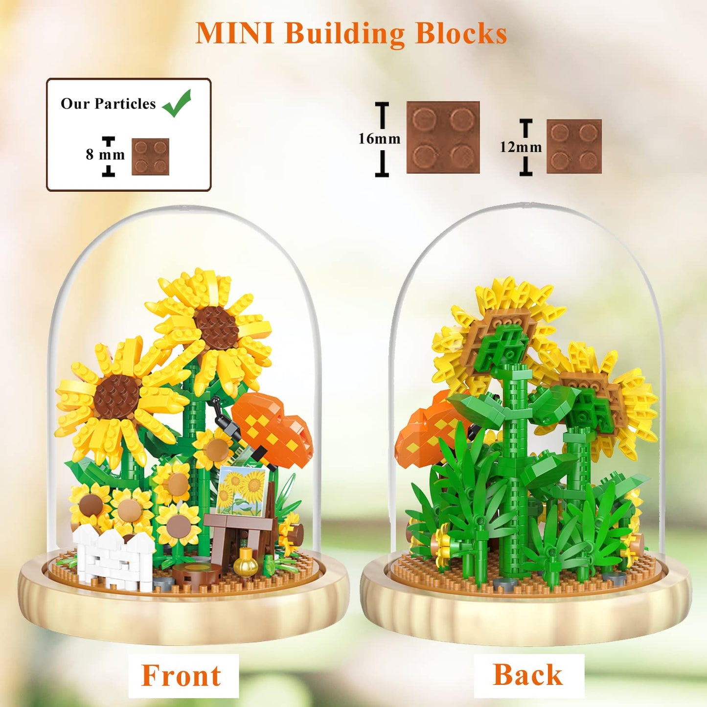 Oltlyunh Flowers Bouquet Building Blocks Set,Mini Bricks Artificial Flower Set,Diy Sunflower Botanical Collection,Bonsai Tree Fr
