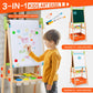 Kids Easel Including 100+ Accessories, Rundad Double Sided Wooden Easel for Kids Age 3-8 with Magnetic Chalkboard & Painting Boa