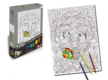 Deer 500 Piece Coloring Jigsaw Puzzle + 6 Markers