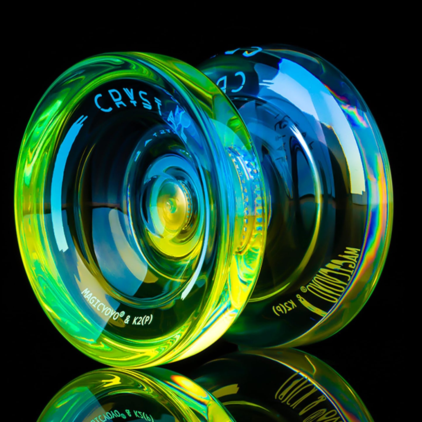 Magicyoyo Responsive Yoyo K2 Crystal Blue-Yellow + Pink-Purple, Dual Purpose Yoyo For Kids Beginners, Extra Unresponsive Bearing For Intermediate Advanced+12 Yoyo Strings+2 Kk Bearings + 1 Yoyo Case