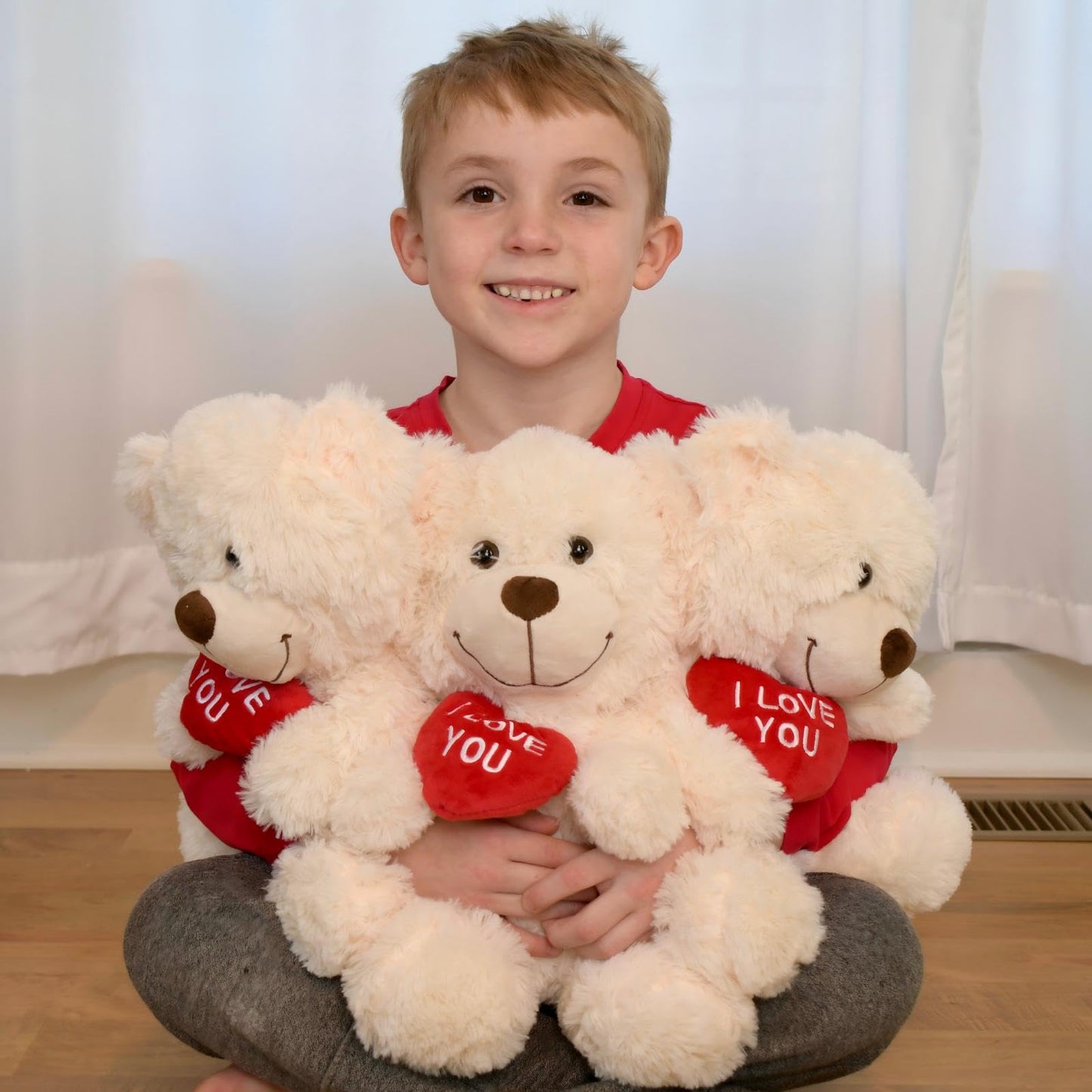Beniny 12'' Teddy Bear With Heart, Cute Cream Teddy Bear Stuffed Animals For Valentines Day Soft Bear Plushie Toy Stuffed Bear P