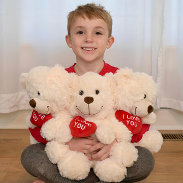 Beniny 12'' Teddy Bear With Heart, Cute Cream Teddy Bear Stuffed Animals For Valentines Day Soft Bear Plushie Toy Stuffed Bear P