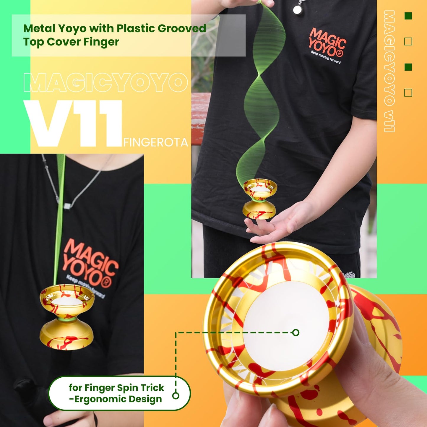 Magicyoyo V11 Fingerota Professional Finger Spin Yoyo - Dual Purpose Trick Yoyo Responsive &Unresponsive Yo Yo For All Levels +Y