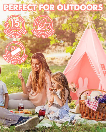 Xiaowantong Kids Teepee Tent With Lights & Carry Bag, Natural Cotton Canvas Toddler Play Tent For Girls & Boys, Washable Foldable Indoor/Outdoor Teepee
