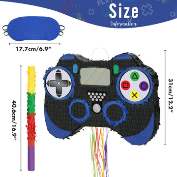 Wernnsai Video Game Piñata - Game Controller Piñata Bundle With Blindfold And Bat For Boys Kids Piñata Gaming Theme Party Decoration Supplies Pull String Piñata For Birthday Party Celebration Blue