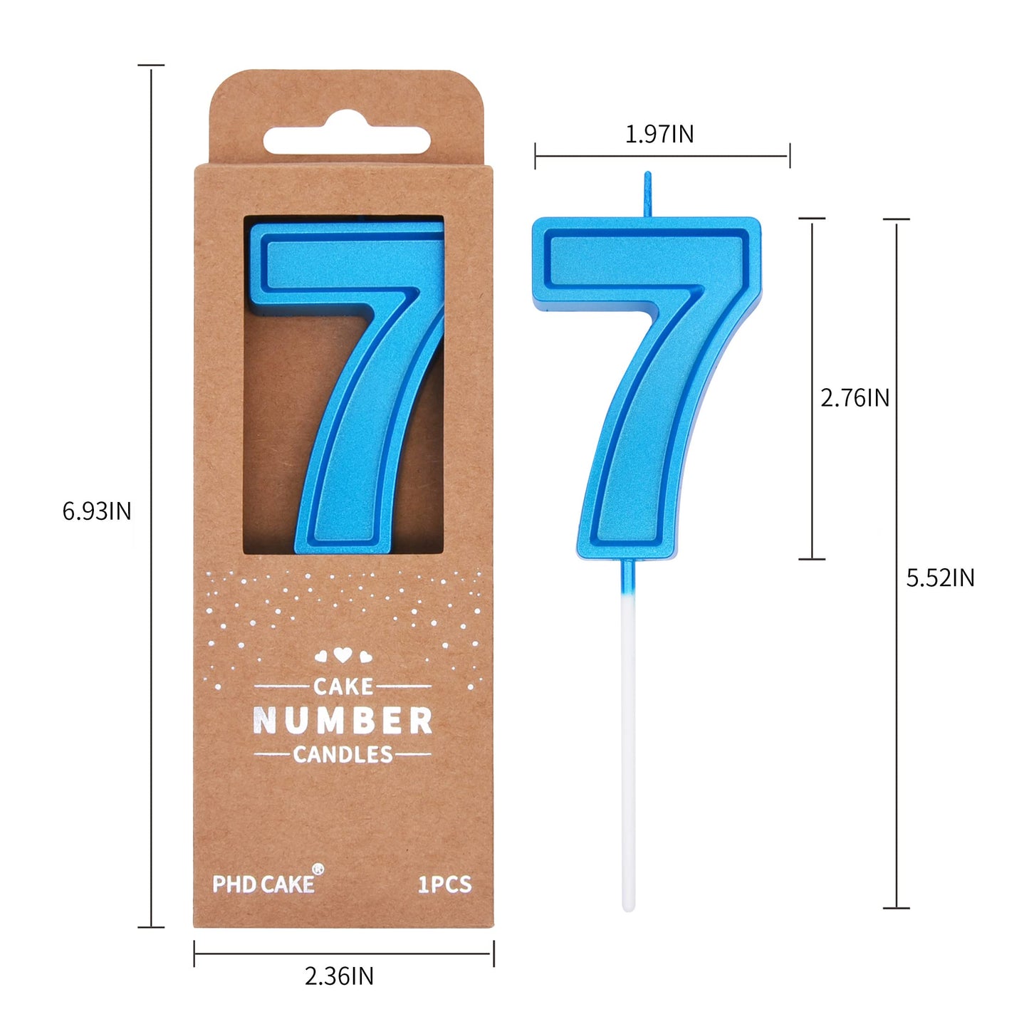 PHD CAKE 2.76 Inch Luxe Blue 7 Number Birthday Candles, Blue Number Candles, Cake Number Candles, Party Celebration