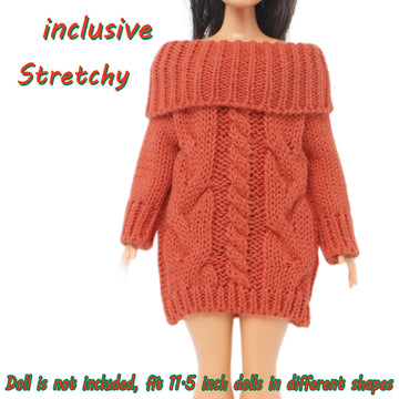 Bjdbus Winter Turtleneck Sweater Clothes For 11.5 Inch Girl Doll Accessories (Red Orange)