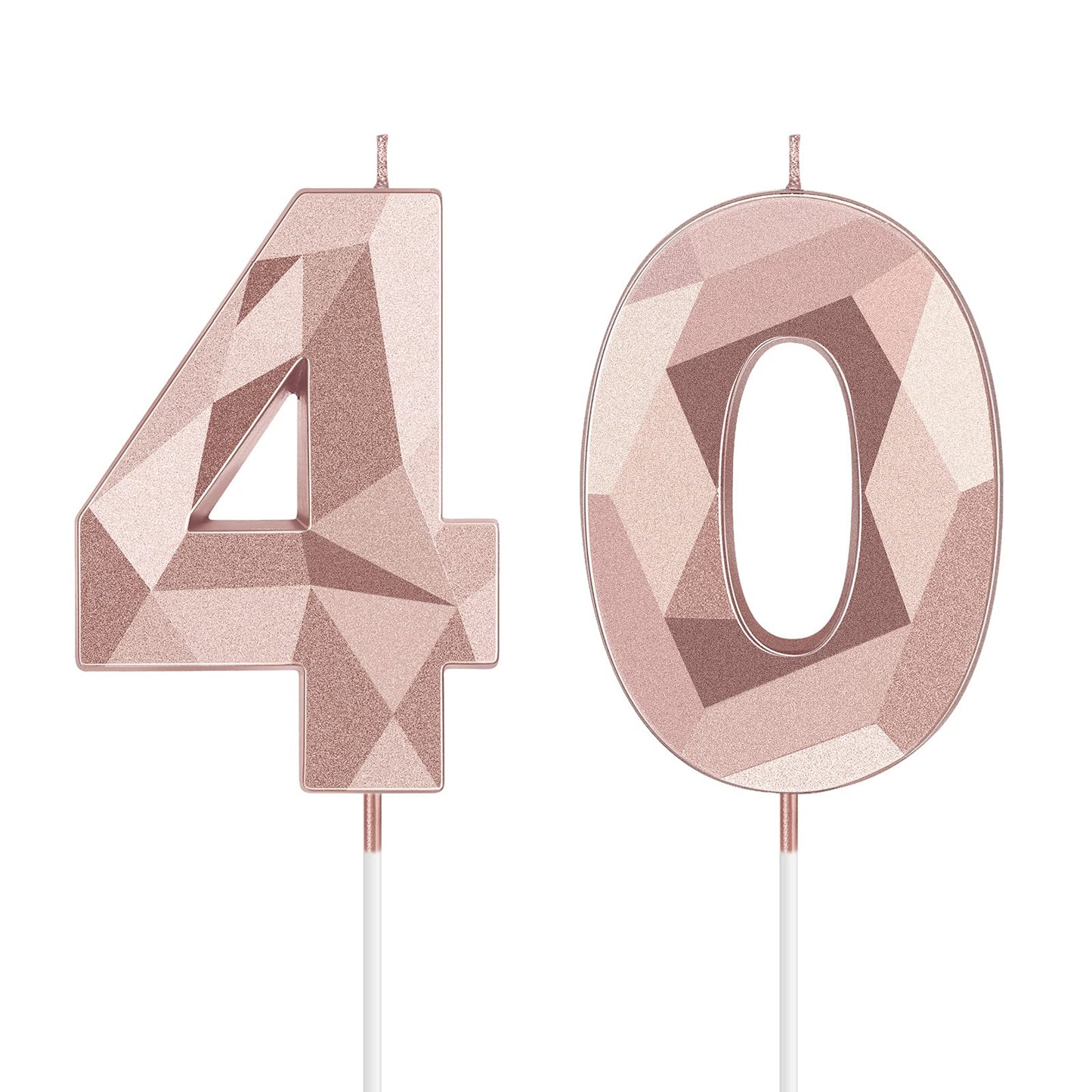 40th Birthday Candles, Number 40 Candles Happy Birthday Cake Topper 3D Diamond Shape Numeral Sparkler Candles for Men Women Birt