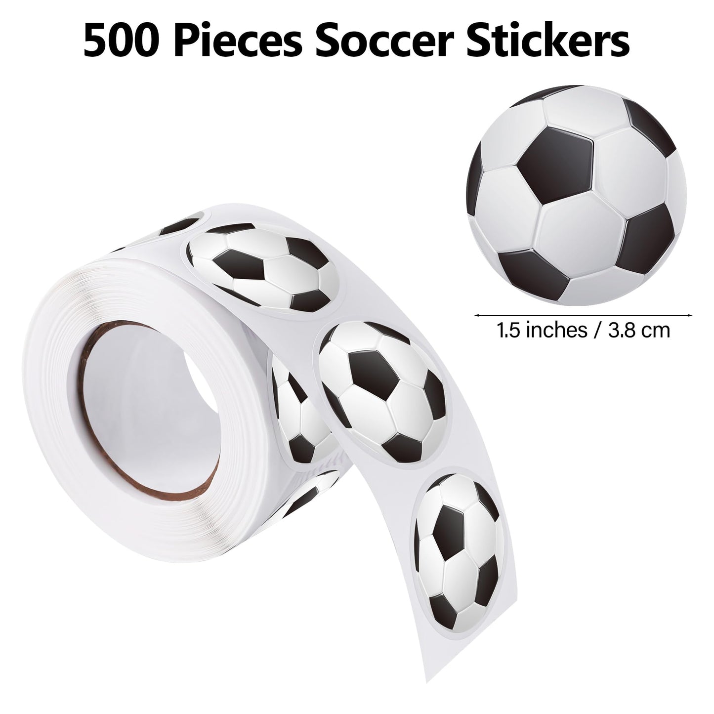 Durony 500 Pieces Soccer Stickers Self-Adhesive Sports Ball Sticker Labels Roll Soccer Theme Party Decor Envelope Gift Bag Seal