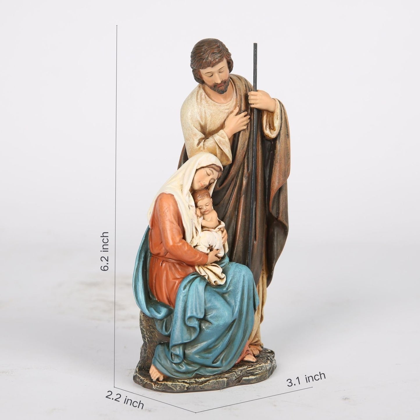 BC BUILDCLASSIC Holy Family Statue, 6" Renaissance Resin Figurine for Christmas Home Decor, Nativity Scene Collectible