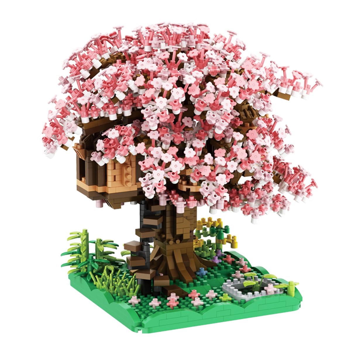 Bdydt Pink Cherry Blossom Bonsai Tree Building Blocks Set,(1443 Pieces) Flower Treehouse Model Mini Building Block Toys,Tree Hou