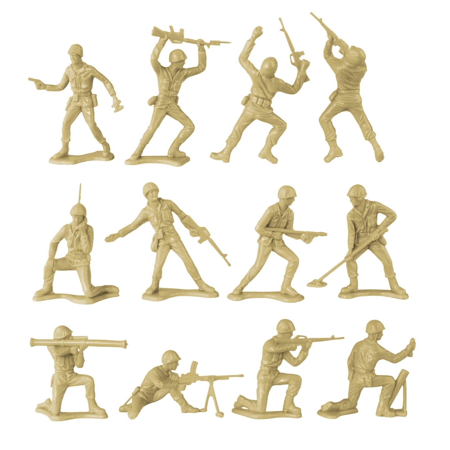TimMee Plastic Army Men - 48pc Tan Toy Soldier Figures - Made in USA, Durable Playset for Kids