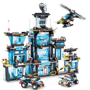 Mindbox City Police Station Building Set With Police Car & Helicopter,1430Pcs Building Block Toy Gift For Boys 8-12