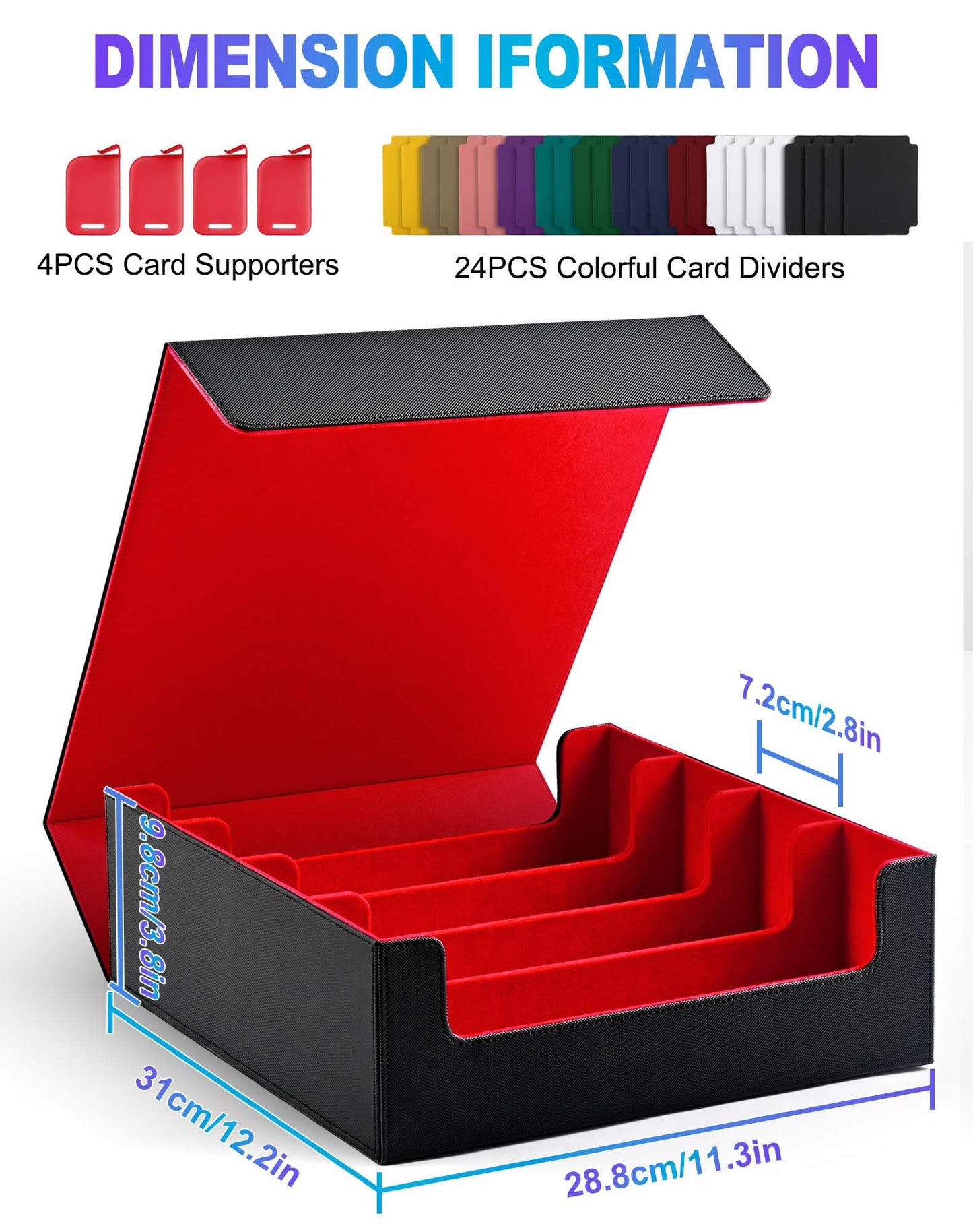 Uaono Card Storage Box For Trading Cards, 2400+ Mtg Commander Deck Box With 24Pcs Colorful Divider, Card Case Fits For Magic Tcg Ptcg Game Cards (Black&Red)
