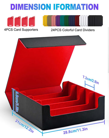 Uaono Card Storage Box For Trading Cards, 2400+ Mtg Commander Deck Box With 24Pcs Colorful Divider, Card Case Fits For Magic Tcg Ptcg Game Cards (Black&Red)