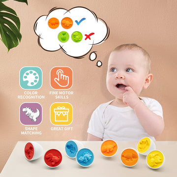 Moontoy Dinosaur Matching Eggs For Toddlers - Easter Eggs Toy - 12Pcs Educational Learning Color & Shape Recognition Montessori Stem Toy, Sorting Fine Motor Skills, Easter Gift, Easter Basket Stuffers