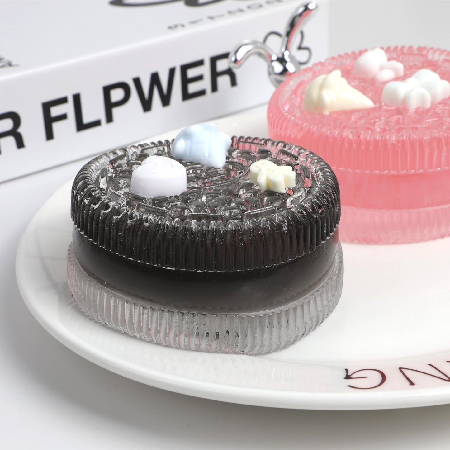 Big Sandwich Cookies Taba Squishy Kit - Silicone Handmade Biscuit Fidget Toys for Kids (Clear Black)