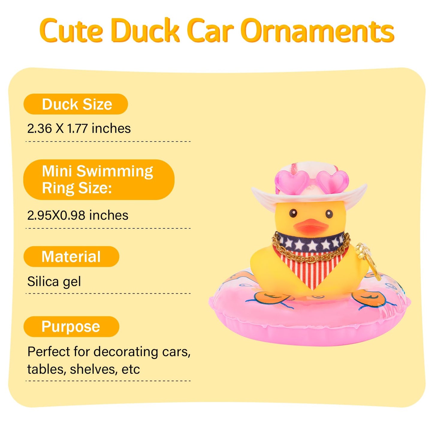 Wonuu Car Rubber Duck Decoration, West Cowboy Duck Car Dashboard Decoration Accessories With Mini Swim Ring Cowboy Hat Scarf And Sunglasses, A_Pink Horizontal Scarf White&Red Hat