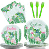 96 Pcs Cactus Plates And Napkins Party Supplies Boho Birthday Tableware Set Floral Cactus Party Decorations Favors For Watercolo