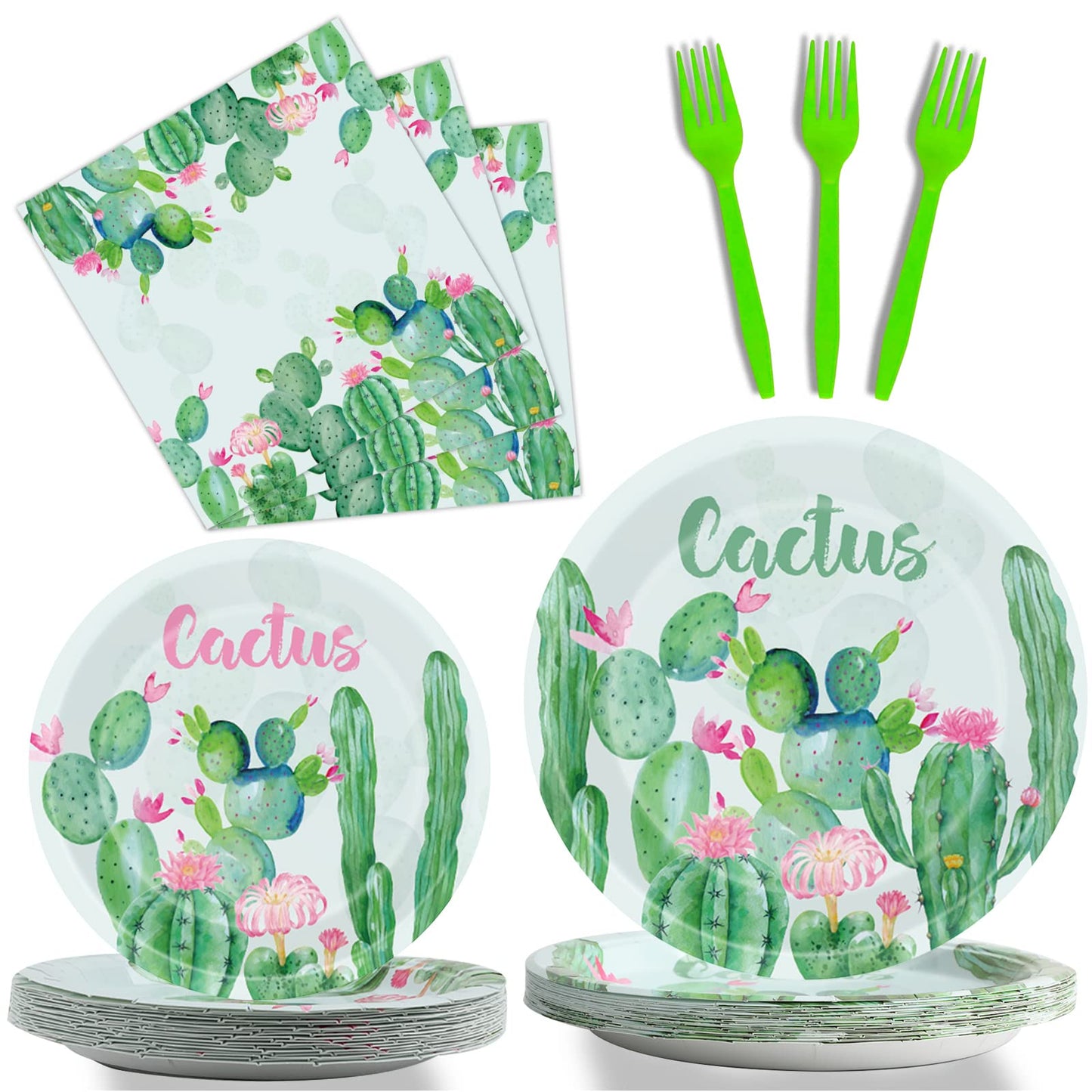 96 Pcs Cactus Plates And Napkins Party Supplies Boho Birthday Tableware Set Floral Cactus Party Decorations Favors For Watercolo