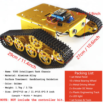 Professional Intelligent Robot Metal Tank Car Chassis For Arduino/Raspberry Pie/Microbit/Diy Steam Education, T300 Tracked Crawl