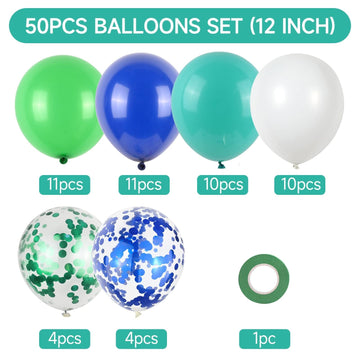50Pcs Blue Green Balloons 12Inch Light Green Blue Vintage Klein Blue Green Confetti Balloons With Ribbons For Boys Birthday Part