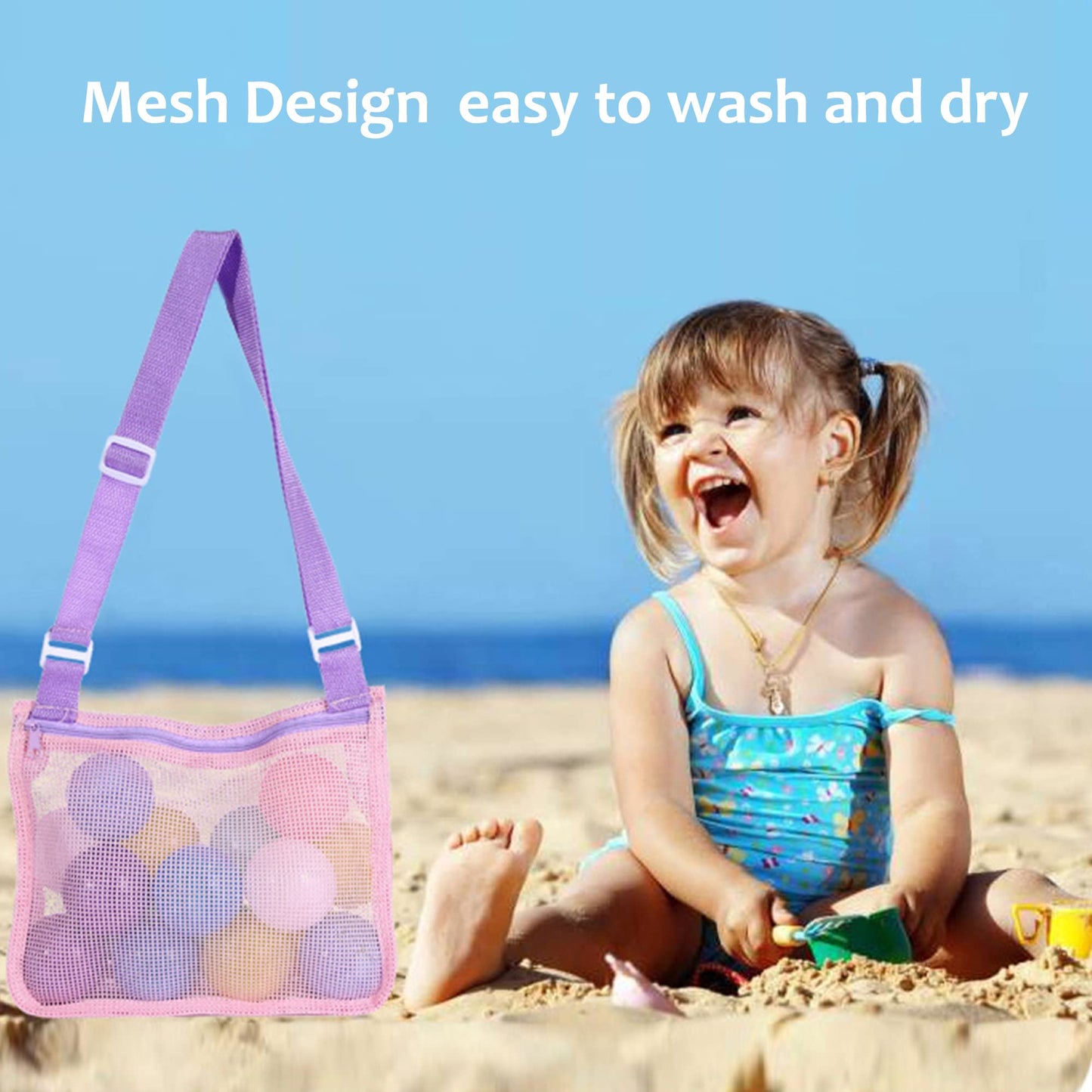 UTTPLL Mesh Beach Bag for Kids Quick Dry Beach Accessories Vacation Trip Toddler Seashell Collecting Colorful Net Tote Boy Girl