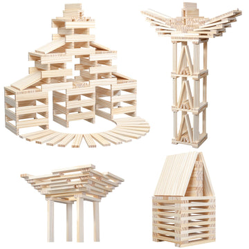 Nitoy Wooden Plank Building Blocks 200Pcs Sensory Toy For Kids, Montessori Stem Playset With Natural Pine Wood Creative Shapes For Educational Preschool Learning 3D Space Stacking Games For Boys Girls