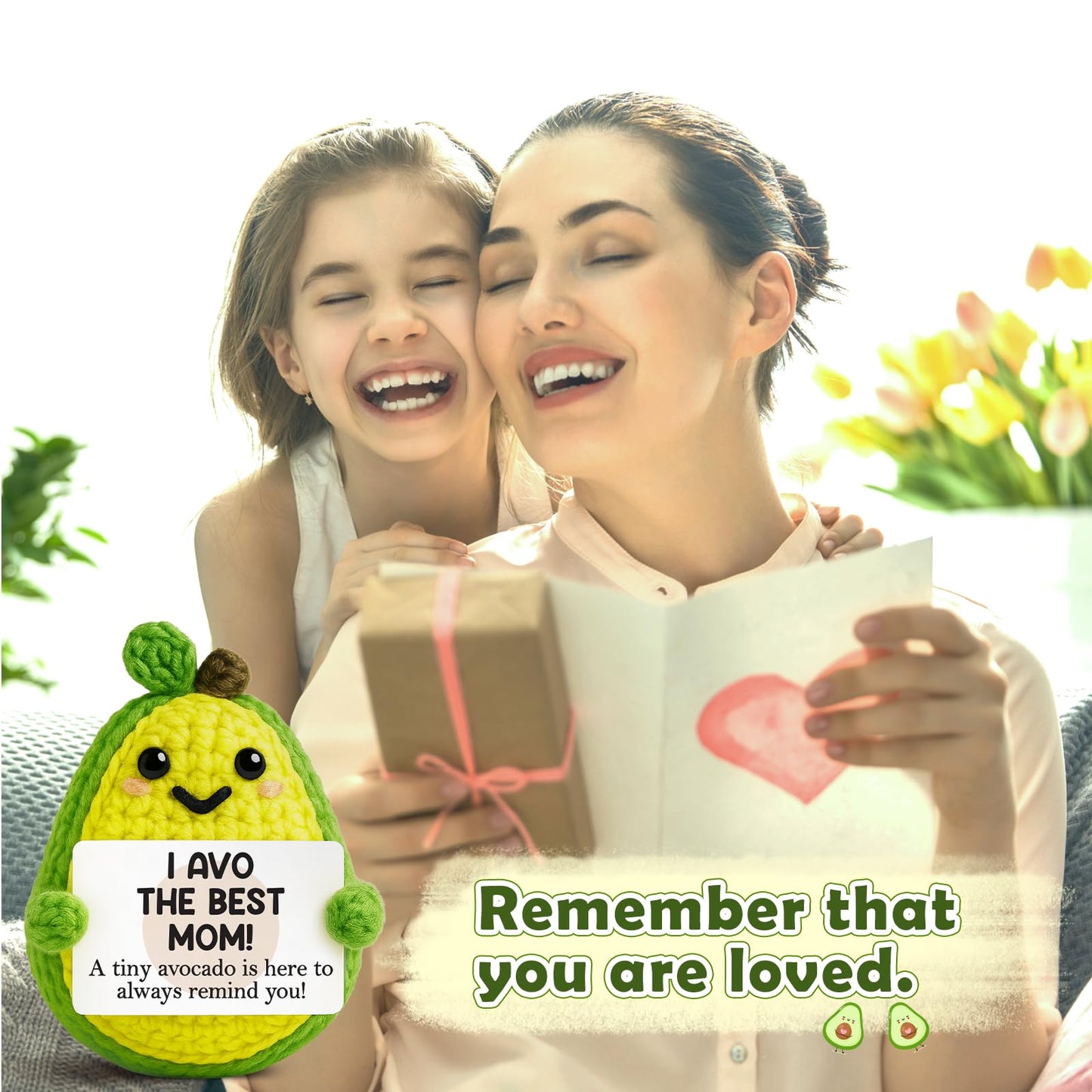 GiftMark Mom Gift from Daughter Mothers Day Decor Positive Crochet Avocado Funny Emotional Cheer Support Crochet Mini Handmade Birthday Gifts for Mom Women