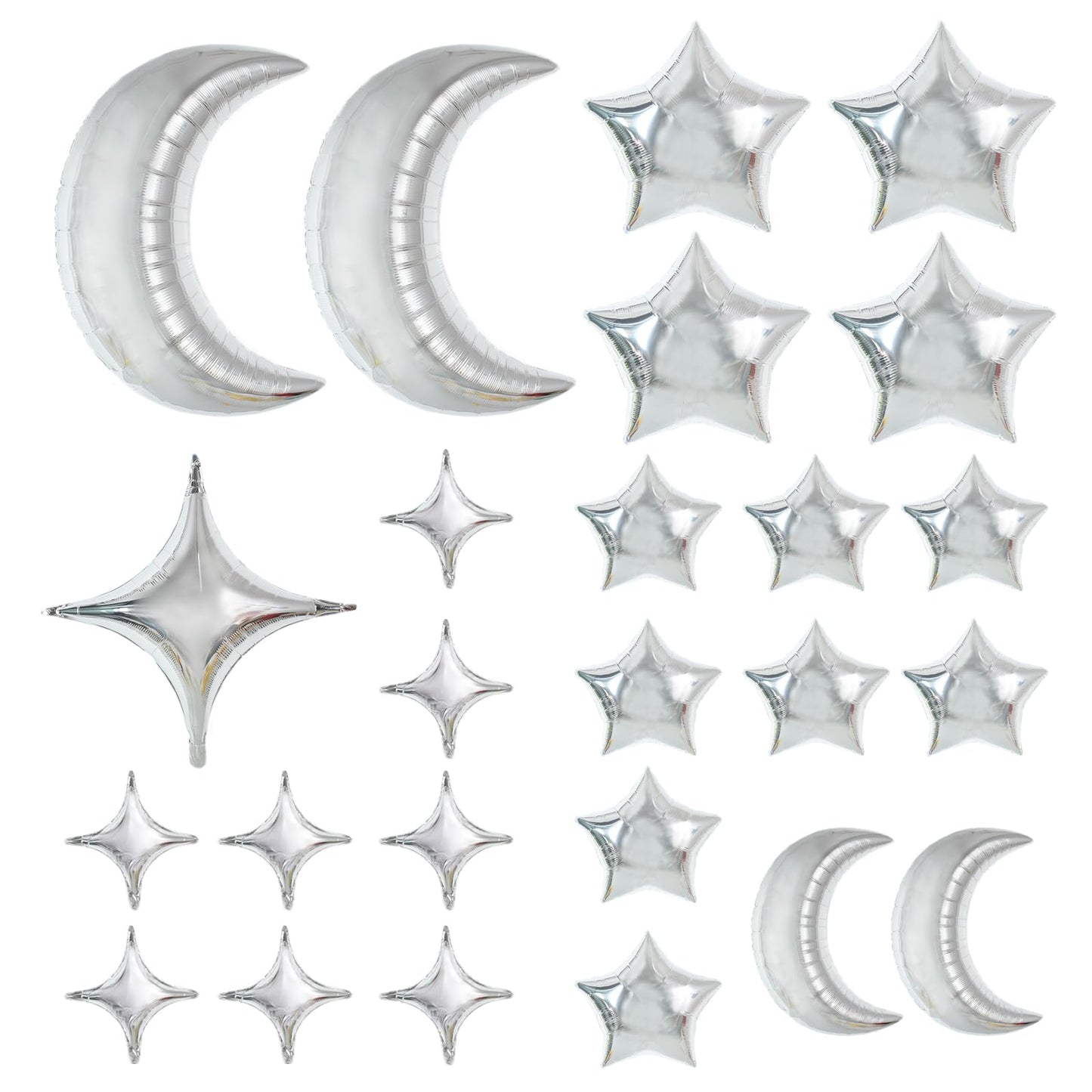 TONIFUL 52pcs Silver Moon & Star Foil Balloons - Large Moon Shape, Star Mylar for Birthday, Wedding, Baby Shower, Anniversary & 