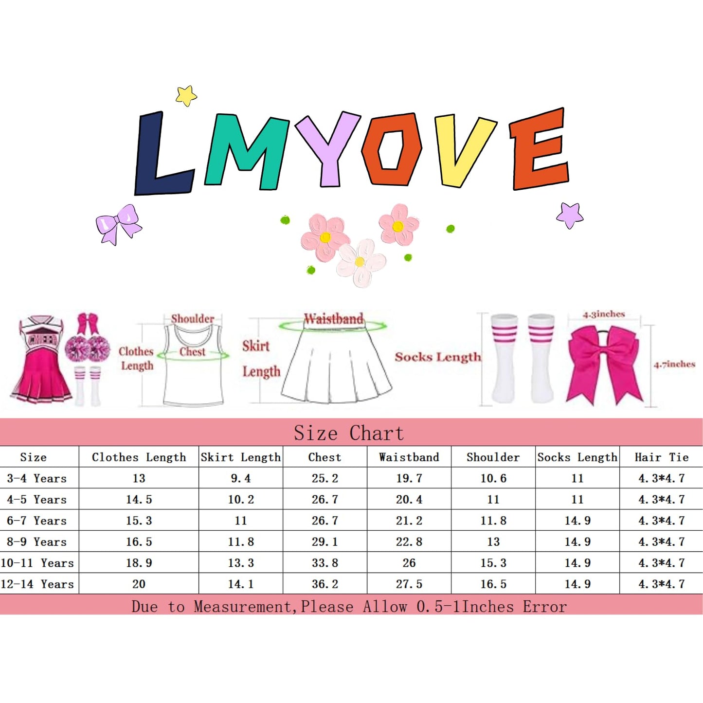 LMYOVE Classic Yellow 5-Piece Cheerleading Set for Kids - Includes Top, Skirt, Pom Poms, Headband, and Socks,4-5Y
