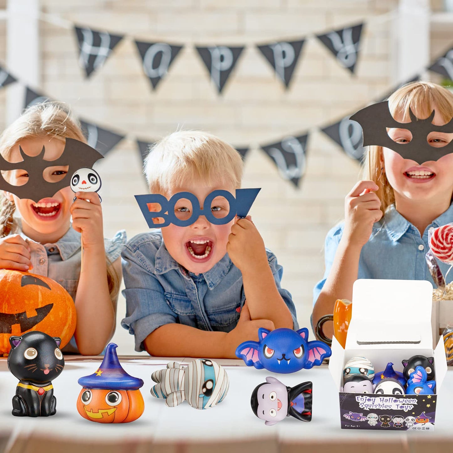 ?New? 6 Packs Halloween Squishies Toys, Slow Rising Squishies Toys- Pumpkin, Vampire,Black Cat,Mummy,Human Skeleton, Bat, Party Favors, Goodie Bag, Super Soft Squeeze Kawaii For Girls Boys, Kids