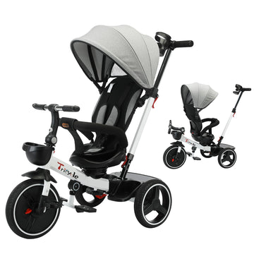 Ubravoo Baby Tricycle,6-In-1 Baby Push Bike Steer Stroller,Learning Toddler Bike/Detachable Guardrail,Adjustable Canopy,Safety H