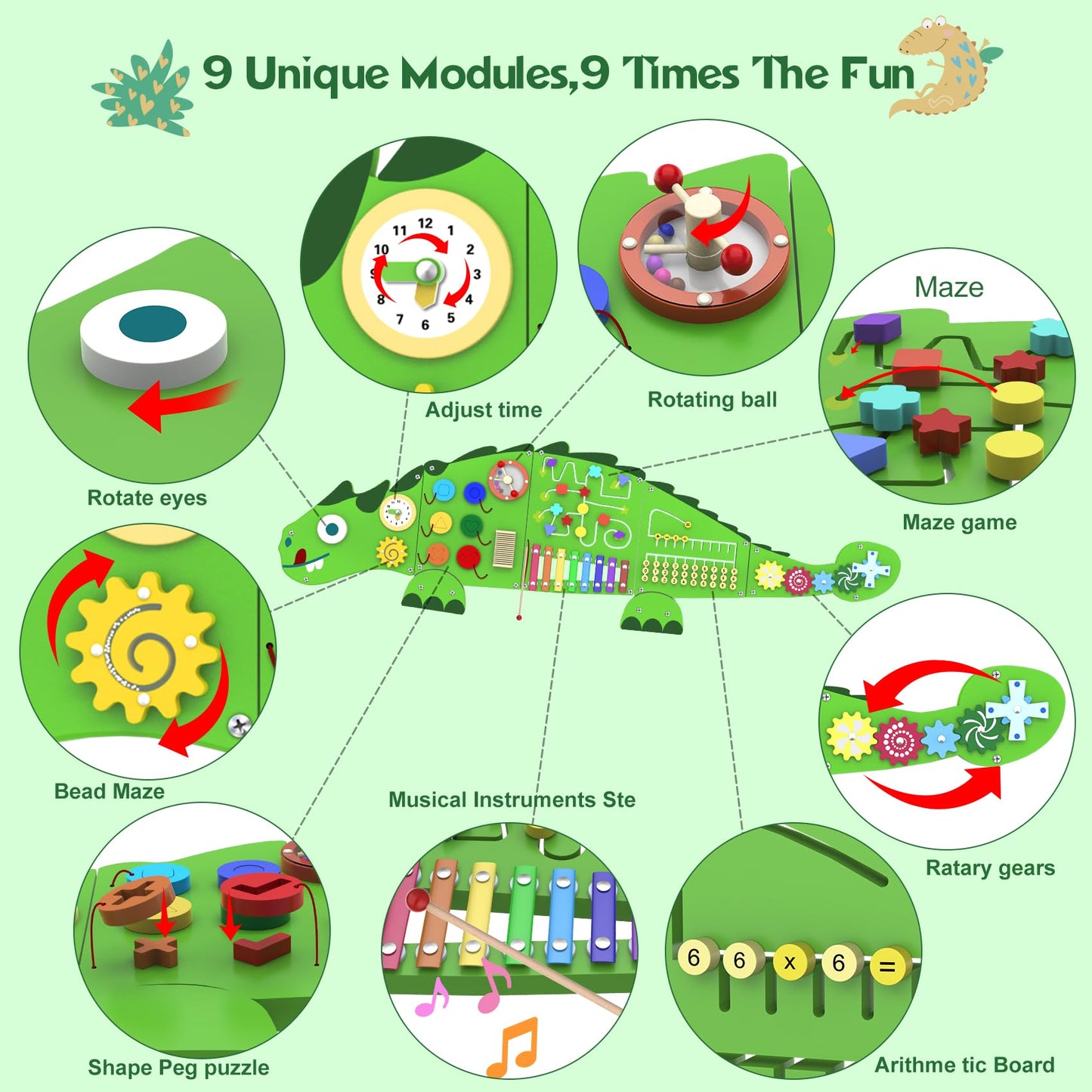 Activity Wall Panels Toys For Toddlers: Sensory Wall Toys Dinosaur Busy Board - Montessori Learning Activity Center Children'S D