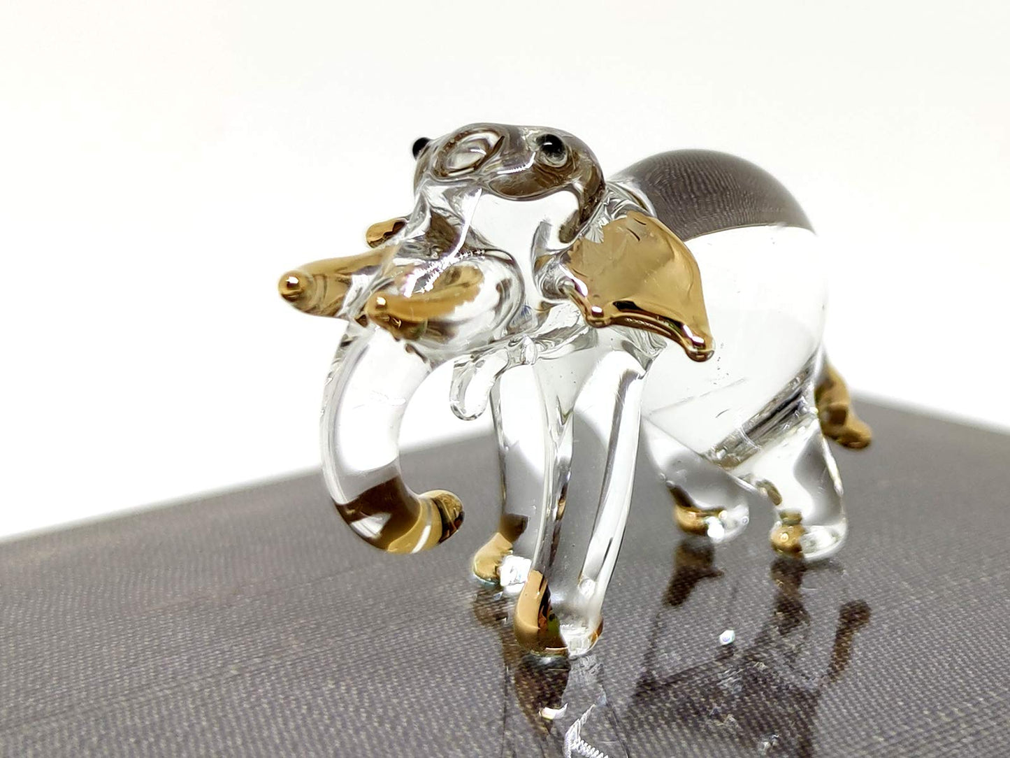 Sansukjai Elephant Tiny Miniature Figurines Animals Hand Blown Glass Art Gold Trim Collectible Gift Decorate#2
