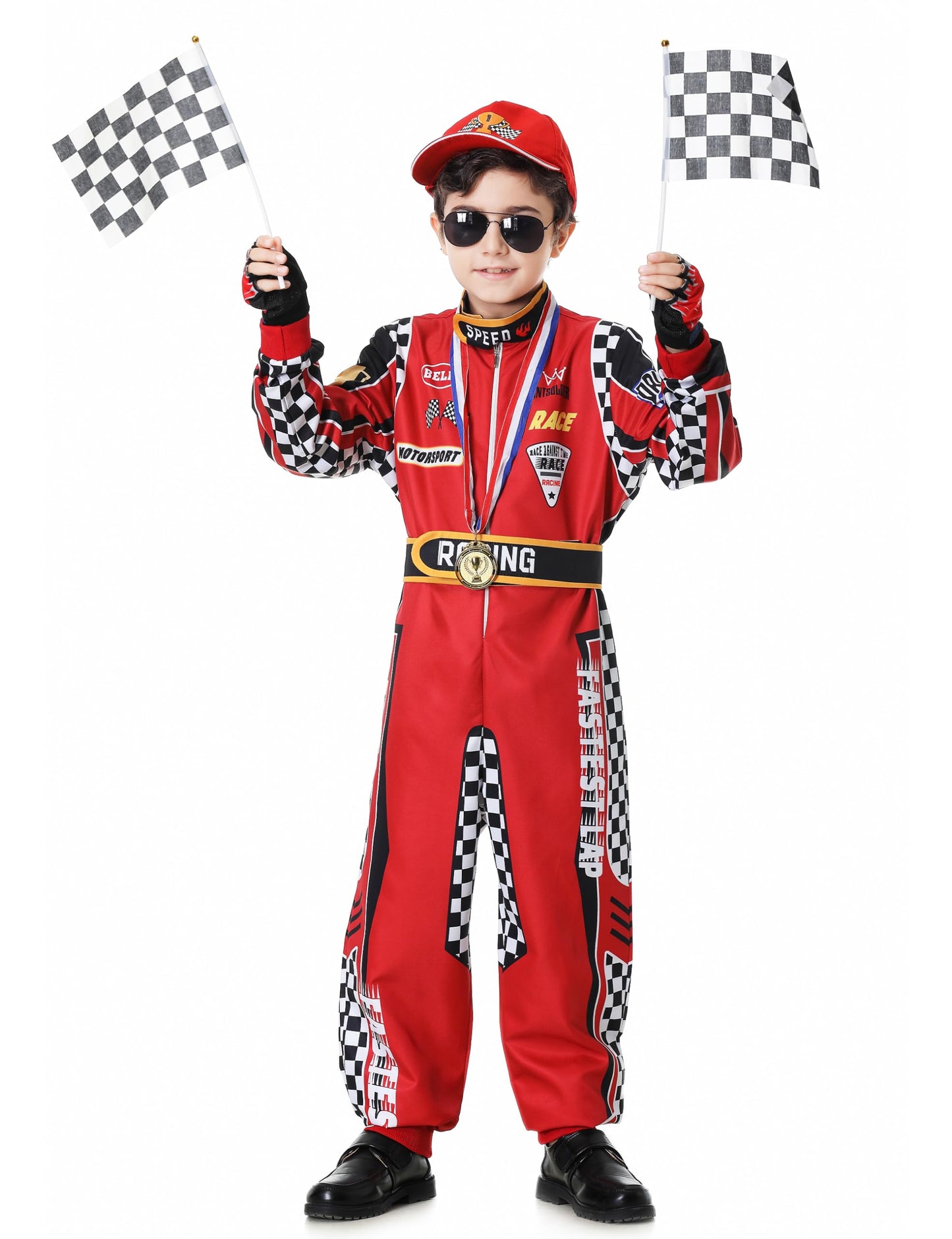 Aicoaub Race Car Driver Costume Boys Racer Jumpsuit Kids Disfraz De Carro Para Nio With Sunglasses For Toddler Halloween