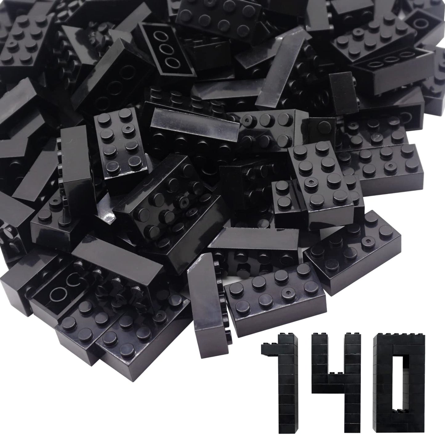 Wyswyg Building Bricks 2X4 Stud 140 Pcs, Classic Building Blocks, Building Bricks Only, Compatible, Black.