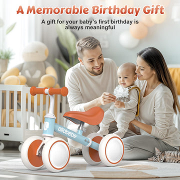 Allobebe Baby Balance Bike For 1 Year Old, Toddler Balance Bike, No Pedal Infant 4 Wheels Baby Walker First Birthday Gift, Mini