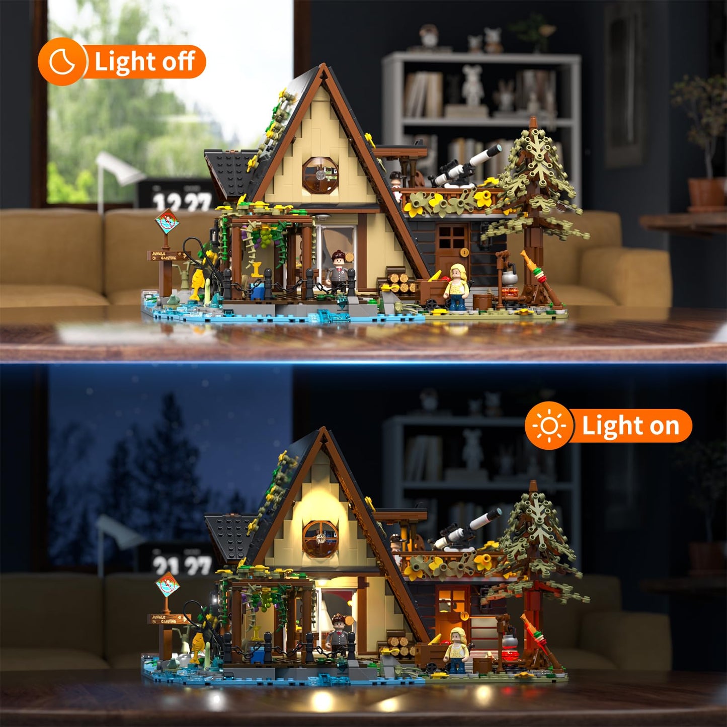 Funwhole A-Frame Cabin Lighting Building Bricks Set - 2061 Pcs Adult Construction Building Model Set For Adults And Teen
