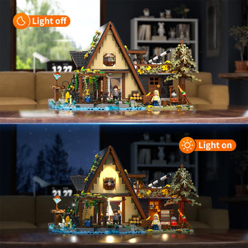 Funwhole A-Frame Cabin Lighting Building Bricks Set - 2061 Pcs Adult Construction Building Model Set For Adults And Teen