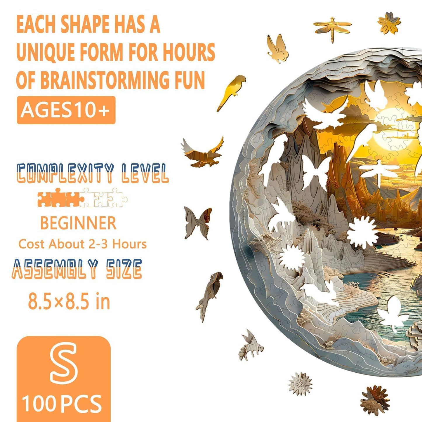 Wooden Puzzles for mature-themeds  3D Vision Effects Inside The Cave Wooden Jigsaw Puzzles for mature-themeds  Unique Shape  Mountain Rivulet Sunset Landscape Wood Puzzles mature-themed  Home Decor (S-8.5 * 8.5in-100 pcs)