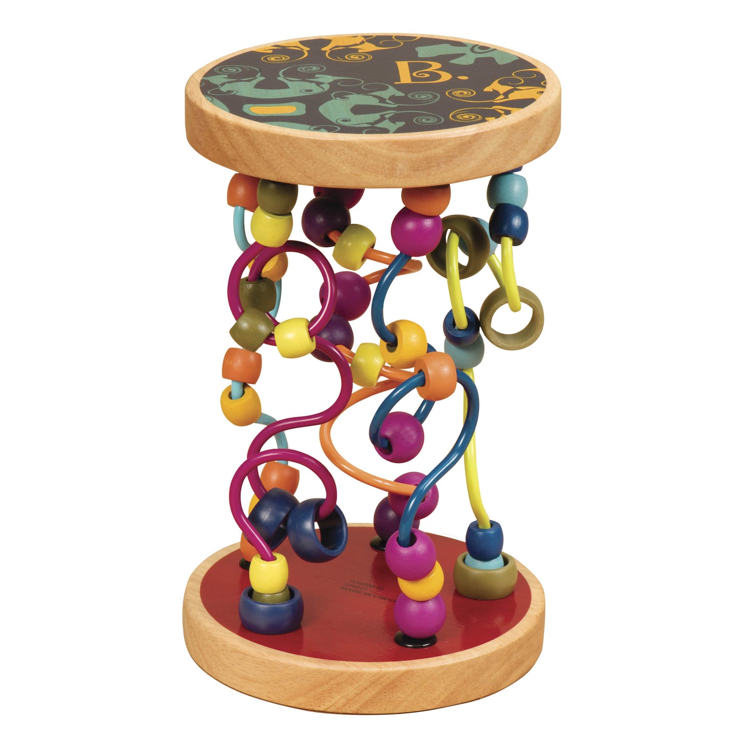 B. toys Loopty Lo Wooden Rolling Toy - Bead Maze for Babies & Toddlers, 47 Beads, Multicolor, Medium, Model BX1155Z
