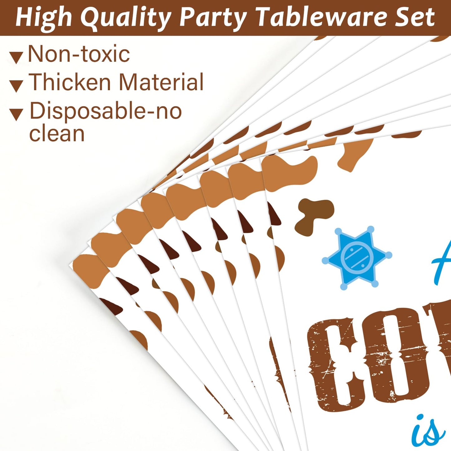 Gisgfim 96Pcs Cowboy Baby Shower Plates And Napkins Party Supplies Western Cowboy Party Birthday Tableware Set A Little Cowboy I