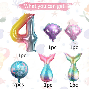 4Th Mermaid Birthday Decorations,Little Mermaid Party Decoration Mermaid Balloons Kit Sea Balloon Mermaid Foil Balloon Mermaid Tail Balloons For Girls Mermaid Party Baby Shower