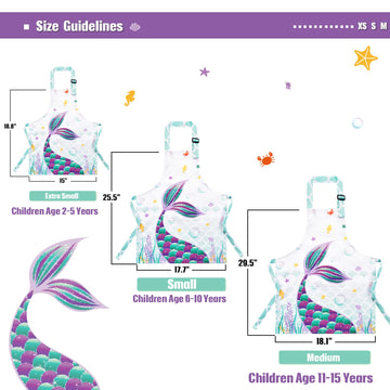 Wernnsai Mermaid Apron For Kids Girls Apron With Pocket Adjustable Strap Polyester Waterproof Baby Toddler Bib Aprons For Kitchen Cooking Gardening Painting Baking Parties(Extra Small,2-5 Years)